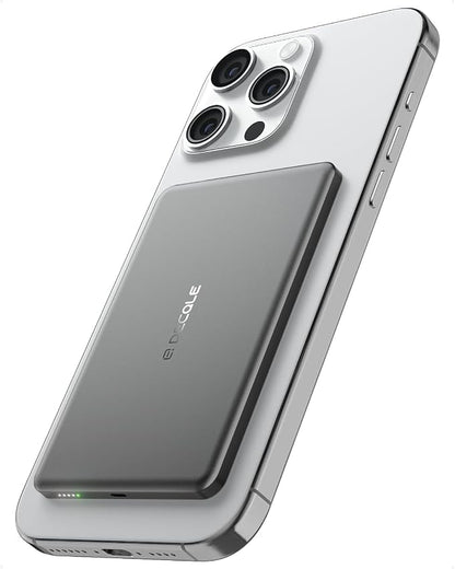 “Air” Power Bank for MagSafe 5000mAh, Ultra Slim Magnetic Wireless Portable Battery Charger Case with USB-C Cable, Compatible with iPhone 17/16/15/14/13/12 Series Only (Grey)