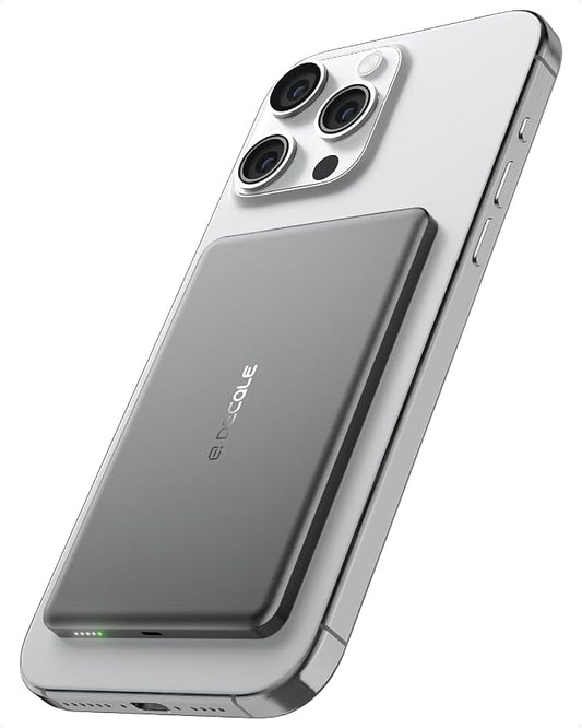 “Air” Power Bank for MagSafe 5000mAh, Ultra Slim Magnetic Wireless Portable Battery Charger Case with USB-C Cable, Compatible with iPhone 17/16/15/14/13/12 Series Only (Grey)