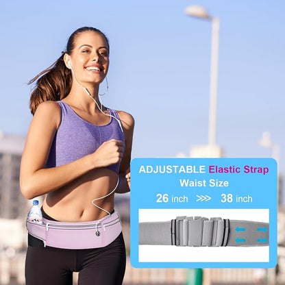 Slim Running Belt for Women Men,Runners Fanny Pack Phone Holder,Money Belt,Running Gear Accessories,with 3 Pockets (Jet Purple)