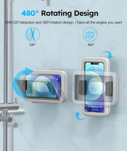 Waterproof, Upgraded IPx6 Wall Mount, 480° Rotation, HD Touchscreen, Ideal for 4-7” Smartphones - Perfect Shower Accessories-Grey