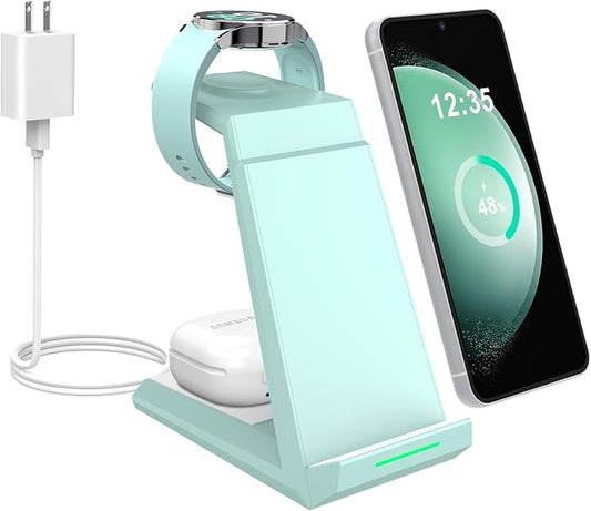 Wireless Charger for Samsung Charging Station - NANAMI 3 in 1 Android Phone Trio Multiple Devices Charger for Samsung Galaxy S26 S25 S24 S23 S22 Serial/Z Flip 7/Fold 7/Buds, Galaxy Watch 6/5 Pro/4