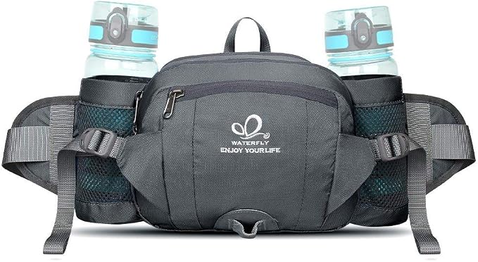 WATERFLY Fanny Pack Waist Bag: Fannie Pack 2 Water Bottle Holders Lumbar Belt Hiking Walking Running Jogging Camping Large Woman Man (Bottle Not Included)