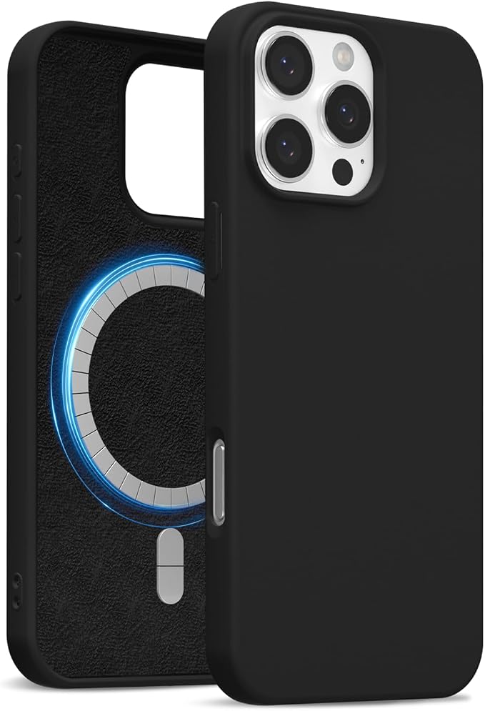 for iPhone 16 Pro Case Silicone Compatible with Magsafe Case, Ultra Slim Thin Magnetic Phone Cases Mag Safe, Cute Soft Rubber Gel TPU Matte Plain Wireless Charging Cover for Women, Black