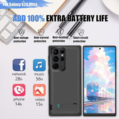 Upgraded Battery Case for Samsung Galaxy S24 Ultra, 5000mAh Rechargeable Extended Battery Charging Charger Case, Add 100% Extra Juice, Not Compatible with S24 or S24+ (6.8 inch) Black