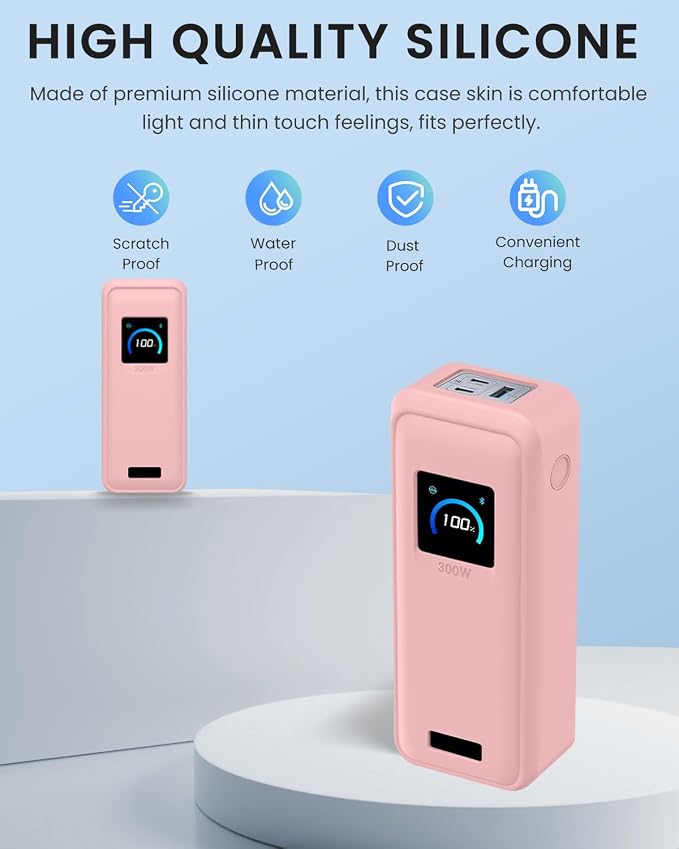 Silicone Case for Anker Prime Power Bank 300W 26,250mAh,Full-Body Protective Cover for Anker Prime Power Bank 300W,Precise Port Cutouts (Case Only) Pink