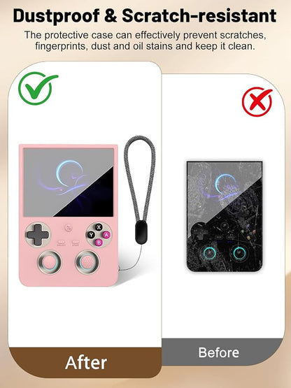 Silicone Protective Case for Anbernic RG477V Game Console, Full-Body Protective Cover with Precise Cutout, Shockproof Dustproof Protector Sleeve & Scratch-Resistant Sleeve (Pink)