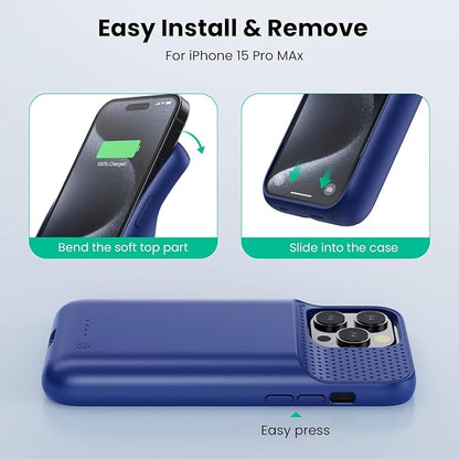 Battery Case for iPhone 15Pro Max, Upgrade 8600mah Portable Slim Battery Charging Case, 15W Fast Charging Rechargeable Protective Extended Charger Cover for iPhone 15 Pro Max (6.7 inch)-Blue