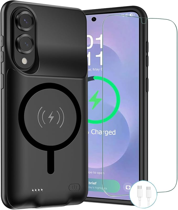 Wireless Charging Case for Galaxy S25 Edge, Upgraded 10000mAh Rechargeable Portable Charging Case Compatible with Galaxy S25 Edge (6.7 inch) with Carplay Extended Battery Pack Charger Case (Black)