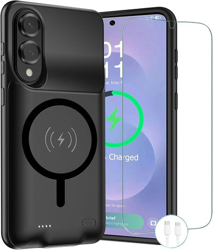 Wireless Charging Case for Galaxy S25 Edge, Upgraded 10000mAh Rechargeable Portable Charging Case Compatible with Galaxy S25 Edge (6.7 inch) with Carplay Extended Battery Pack Charger Case (Black)