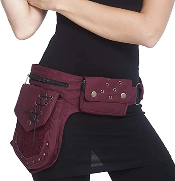 Women Waist Bag Fanny Bag Renaissance Faire Festival Chest Pack with Adjustable Belt Fashion Hip Bum Bag for Running Hiking 00/Red wine