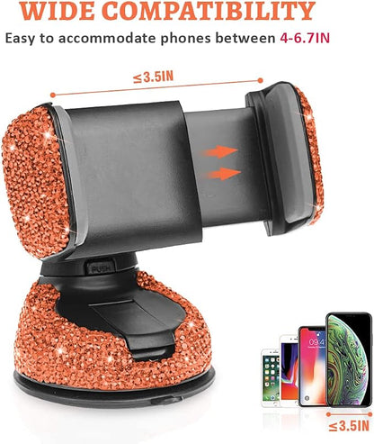 eing Car Phone Mount Cell Phone Holder with One More Air Vent Base,Bling Crystal Universal Phone Mount Holder Cradle for Dashboard,Windshield and Air Vent,Orange