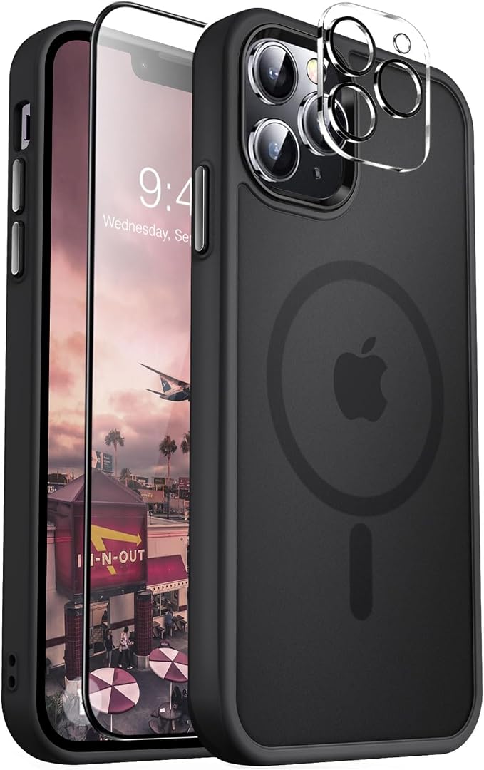 MOCCA Strong Magnetic for iPhone 12 Pro Max Case,[Compatible with Magsafe][Glass Screen Protector+Camera Lens Protector] Slim Thin Shockproof Cover Phone Case for iPhone 12 Pro Max 6.7",Titanium Black