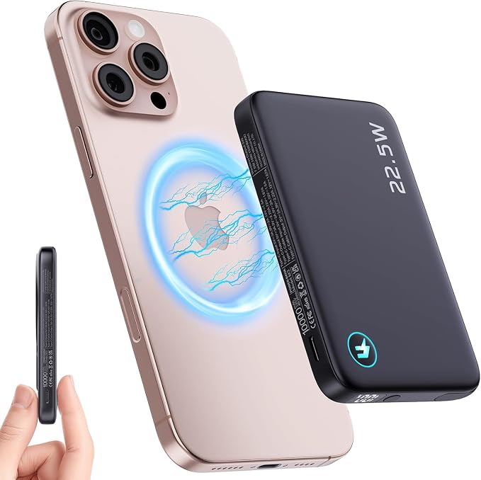 2026 Updated M3 Ultra Slim 0.4'' Wireless Power Bank, 10000mAh Magnetic Portable Charger with Built in Cable and Strap, LED Battery Pack Travel Essentials for iPhone 17/16/15/14/13/12/Pro Max Andriod