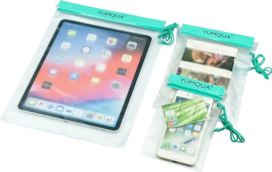 YUMQUA Clear Waterproof Bag, Waterproof Document Pouch Passport Holder Water Tight Map Case Waterproof Pouch Water Proof Small Dry Bags for Kindle Phone Tablet Camera, Kayak Boat PaddleBoard