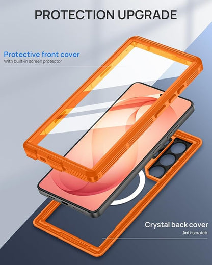 Lanhiem Magnetic for Samsung Galaxy S26 Ultra Case, IP68 Waterproof Dustproof Case, [Compatible with Magsafe] [Built-in Lens & Screen Protector] Full Body Shockproof Rugged Phone Case 6.9 inch, Orange