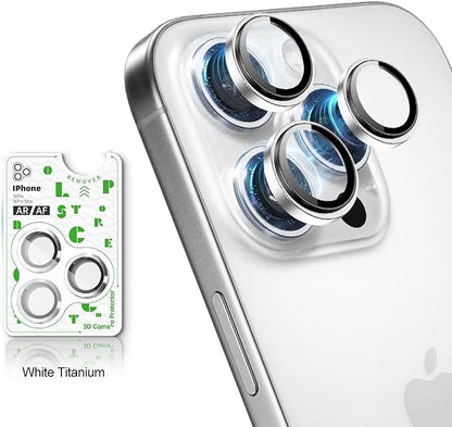 for iPhone 15 Pro/iPhone 15 Pro Max Camera Lens Protector – Anti-Scratch Lens Cover, 9H+ Tempered Glass Camera Screen Cover Protector, HD View w/Night Shoot, Shatterproof, White Titanium
