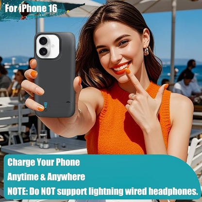[Upgraded Battery Case for iPhone 16, 5000mAh Rechargeable Extended Battery Charging Charger Case, Add 100% Extra Juice (6.1 Inches) Black
