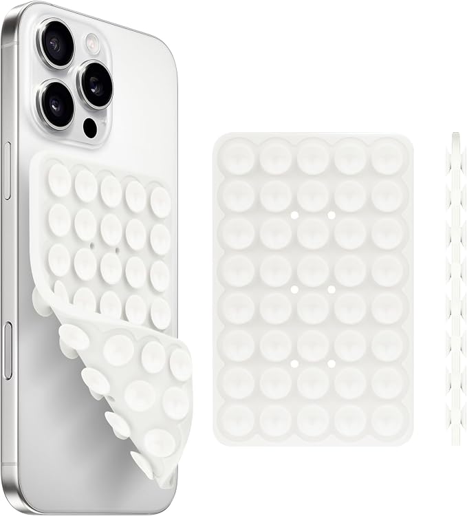 QxbBox Silicone Suction Cup Phone Case Mount Double Sided, Hands-Free Strong Grip Holder for Selfies and Videos,Silicon Sticky Phone Grip with Higher Suction Power for Cell Phone White