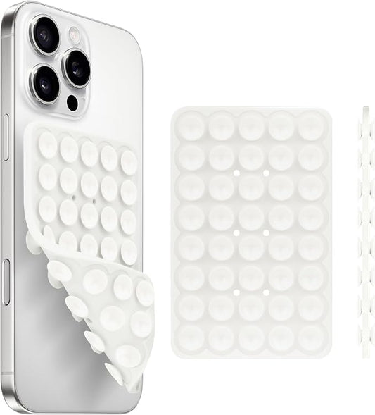 QxbBox Silicone Suction Cup Phone Case Mount Double Sided, Hands-Free Strong Grip Holder for Selfies and Videos,Silicon Sticky Phone Grip with Higher Suction Power for Cell Phone White