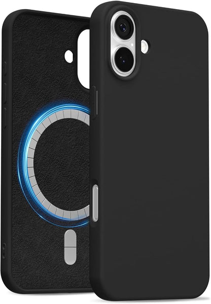 for iPhone 16 Case Silicone Compatible with Magsafe Case, Ultra Slim Thin Magnetic Phone Cases Mag Safe, Cute Soft Rubber Gel TPU Matte Plain Wireless Charging Cover for Women, Black