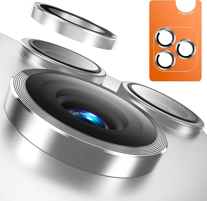 EZ-GLAZ-Camera Lens Protector for iPhone 17/16/15/14 Pro & Pro Max Series, with Aerospace-Grade Aluminum Alloy Ring, 1:1 Invisible Fit & Ultra-Clear, Military-Grade 9H+ Glass, Silver