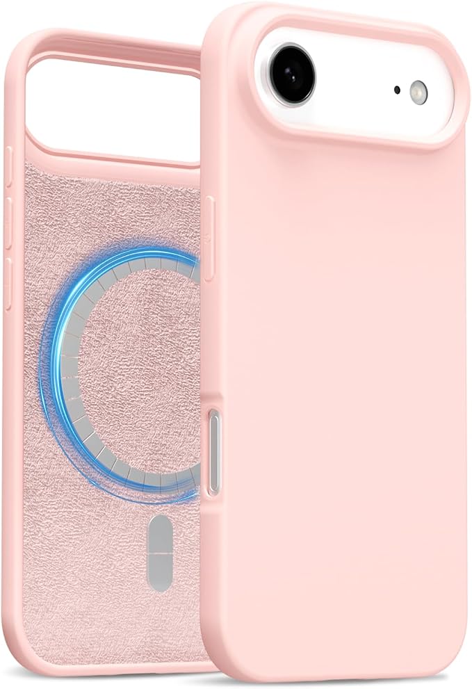for iPhone 17 Air Case Silicone Compatible with Magsafe Case, Ultra Slim Thin Magnetic Phone Cases Mag Safe, Cute Soft Rubber Gel TPU Matte Plain Wireless Charging Cover for Women, Light Pink