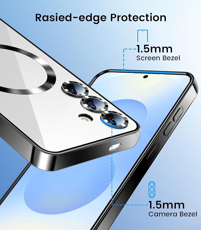 Slim Thin for Samsung Galaxy S25 Case 6.2'', Compatible with MagSafe, Built-in Camera Lens Protector, Shockproof Protective Phone Case, Soft Electroplated Clear Phone Cover, Black