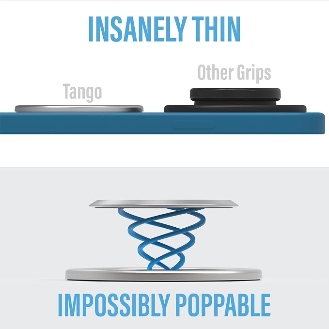 Tango Ultra Thin Grip for MagSafe: One Hand Open, Stand, 10x Expandable, Space Grade Steel, Removable for Wireless Charging. Half The Thickness, Twice The Fidget - Brushed Steel