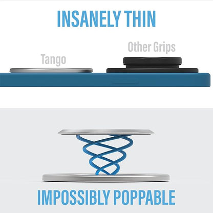 Tango Ultra Thin Grip for MagSafe: One Hand Open, Stand, 10x Expandable, Space Grade Steel, Removable for Wireless Charging. Half The Thickness, Twice The Fidget - Brushed Steel