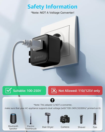 “Air” Universal Travel Adapter 2500W Max AC, Cover 200+ Countries | International Plug Adapter, All in One Portable Adapter, NOT A Voltage Converter, for USA, UK, EU, AU (Black)