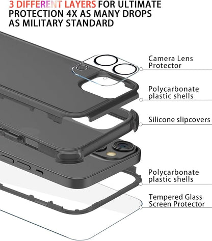 Diverbox for iPhone 13 Case [Shockproof] [Dropproof] [with Screen Protector ] 3in1 Heavy Duty Protection Phone Case Cover for Apple iPhone 13 (Matte Black)