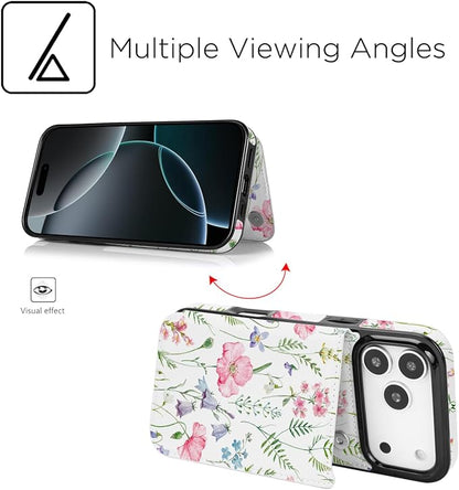 uCOLOR for iPhone 17 Pro Max Wallet Case with Card Holder PU Leather RFID Blocking Design iPhone 17 Pro Max flip case for Women Men Magnetic Clasp Kickstand Design 6.9 inch (Pink Flowers)