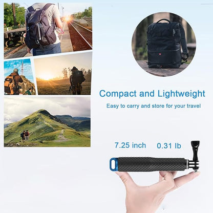 Selfie Stick + Camera Float Accessories Kit for GoPro,19” Waterproof Hand Grip Extension Portable Adjustable Monopod Pole for GoPro Hero 13 12 11 10 9 8 MAX 7 Black Silver White/6/5 Black/5S