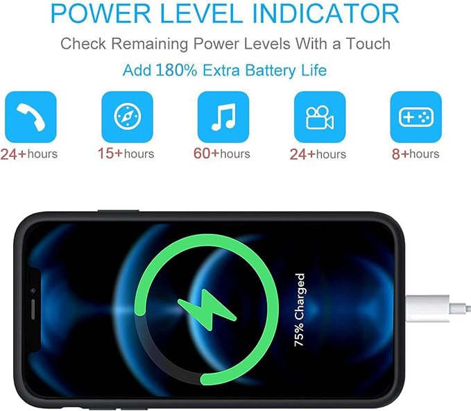 Battery Case for iPhone 12 Pro Max,12000mAh Portable Protective Charging Case with Wireless Charging Compatible with iPhone 12 Pro Max (6.7inch) Extended Battery Pack Charger Case with Carplay (Black)