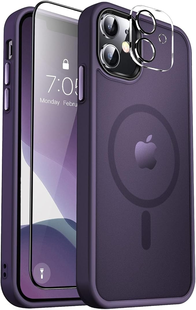 MOCCA Strong Magnetic for iPhone 11 Phone Case,[Compatible with Magsafe][Glass Screen Protector+Camera Lens Protector] Slim Thin Shockproof Cover Case for iPhone 11 6.1 inch,Midnight Purple