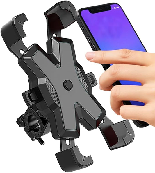 2025 Upgraded Bike Phone Holder ﻿, One Handed Quick Locking and Unlocking for Motorcycle Phone Mount, Handlebar Phone Mount with Four Way Lock Compatible with iPhone,Samsung and 4.8-6'' Smartphones