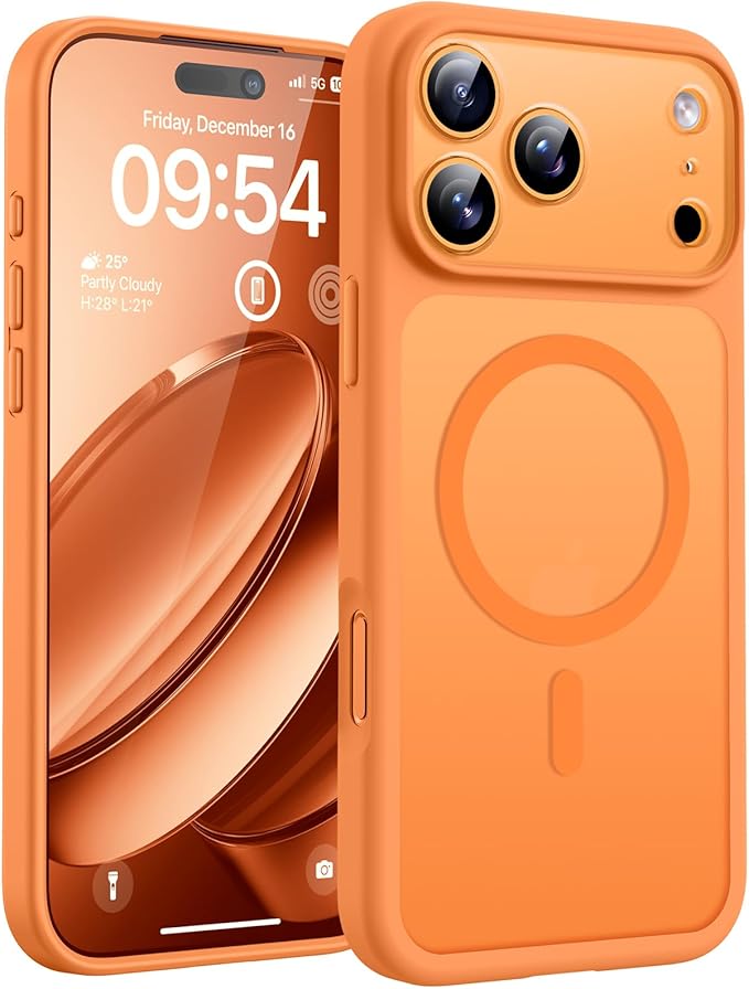 TOCOL for iPhone 17 Pro Case, Compatible with Magsafe Charger, Full Camera Protection, Translucent Matte Phone Case for 17 Pro 6.3 inch (Orange)