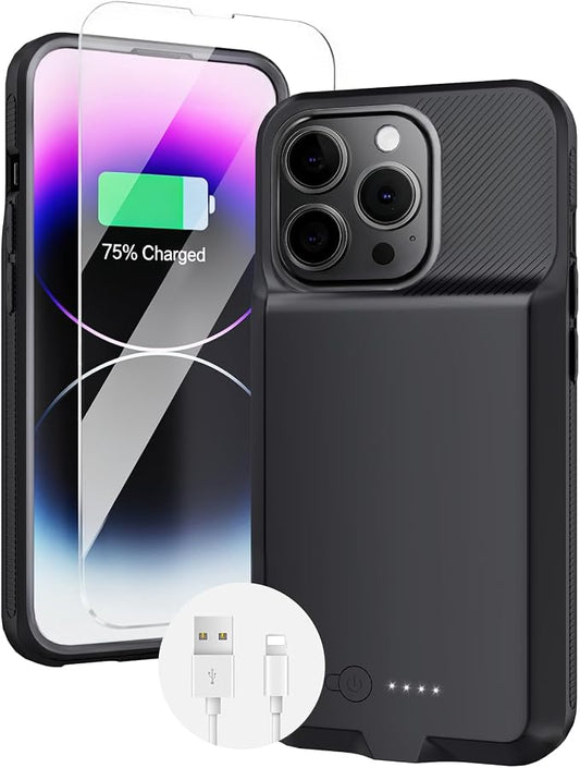 ZENEE for iPhone 14/14 Pro/13/13 Pro Battery Case【2026 Upgrade】，Powerful 7000mAh Charge Cover Protective TPU with Shockproof Bumper for iPhone 13/13 pro/14 pro/14 Charging Case -6.1inch,Black