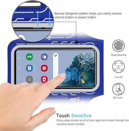 JEMACHE Armband for Samsung Galaxy S26 S25 S24 S23 S22 Ultra/Plus/FE, Gym Running Workouts Arm Band with Earbuds Holder (Nav Blue)