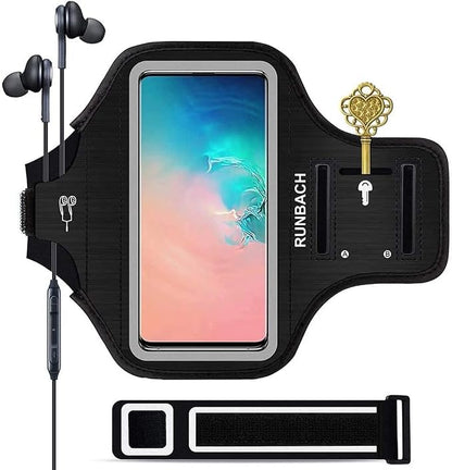 Armband for Samsung Galaxy S26+/S25+/S24+/S23+/S22+/S20+/S10+/S9+/S8+, Running Exercise Gym Bag with Key Holder and Card Slot (Black)