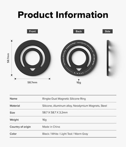 Ringke Dual Magnetic Silicone Ring [Compatible with MagSafe] Phone Grip, Dual-Sided Powerful Magnet, Lightweight (0.04 lb) & Super Slim (0.13 in) Soft Holder for iPhone, Galaxy, Pixel - Black