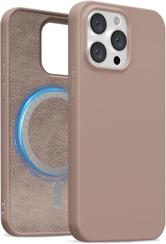 for iPhone 15 Pro Max Case Silicone Compatible with Magsafe Case, Ultra Slim Thin Magnetic Phone Cases Mag Safe, Cute Soft Rubber Gel TPU Matte Plain Wireless Charging Cover for Women, Brown