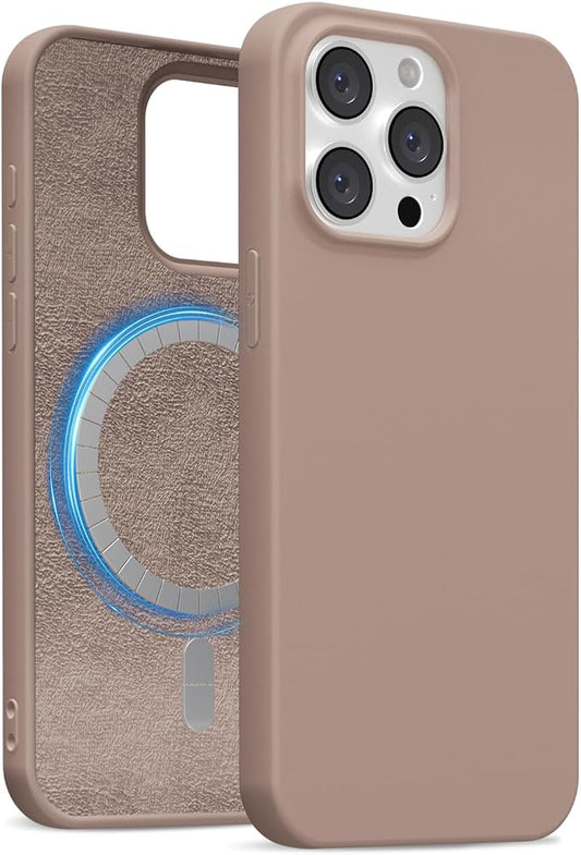 for iPhone 15 Pro Max Case Silicone Compatible with Magsafe Case, Ultra Slim Thin Magnetic Phone Cases Mag Safe, Cute Soft Rubber Gel TPU Matte Plain Wireless Charging Cover for Women, Brown