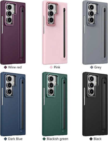 Slim PC phone Case for Samsung Galaxy Z Fold 6 with Built-in S Pen Holder, Adjustable Camera Kickstand, Anti-Scratch Front Screen Protector | Shockproof Matte Finish mobile phone case Dark Blue