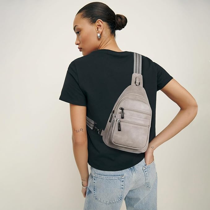 Leresas Sling Bag for Women Crossbody Bags Fanny Packs Sling Purse Backpack Shoulder Bag Vegan Leather Chic Gifts Travel Handbag Light Grey
