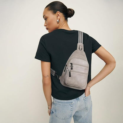 Leresas Sling Bag for Women Crossbody Bags Fanny Packs Sling Purse Backpack Shoulder Bag Vegan Leather Chic Gifts Travel Handbag Light Grey