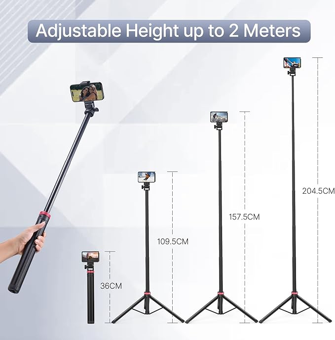 ULANZI MT-79 Extendable Tripod Aluminum 81" Portable Adjustable Light Stand w 1/4" Screw, 180° Rotation Camera Phone Tripod for Camera Video Light Cellphone,Lightweight for Travel,Up Load 2.2lb