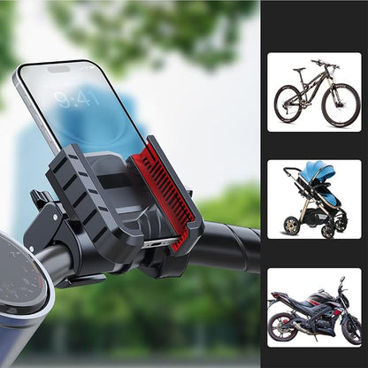 Bike Phone Holder Universal One-hand Operation Bicycle Motorcycle Mobile Phone Mount for iPone 17 16 15 14 13 12, 4.7-7" Smartphone Shockproof & Camera Friendly