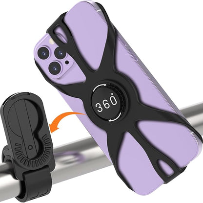 Bike Phone Holder, Motorcycle Cell Phone Mount- 360° Rotatable, Silicone Bicycle Phone Mount for Motorcycle Bicycle Scooter, for 15 Pro Max / 14/13, S10 and More 4.7-6.8" Phone