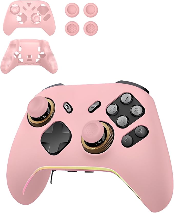 Silicone Protective Case for Flydigi Vader 5 Pro Wireless Controller, Full-Body Protective Cover with Precise Cutout, Shockproof Dustproof Protector Sleeve & Scratch-Resistant Sleeve (Pink)